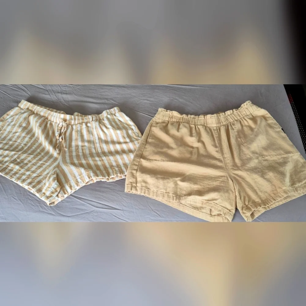 Striped and Solid Tan Shorts 2 In Set